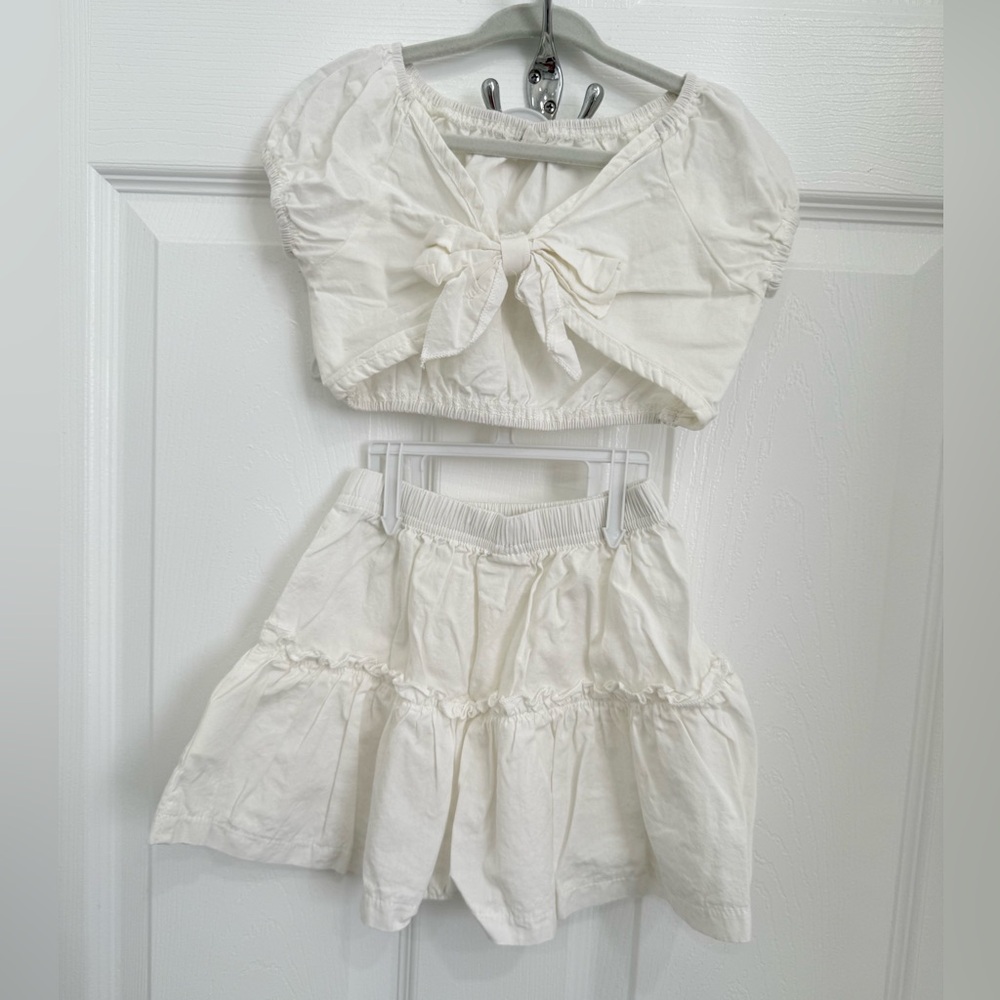 White Crop Top and Skirt Set